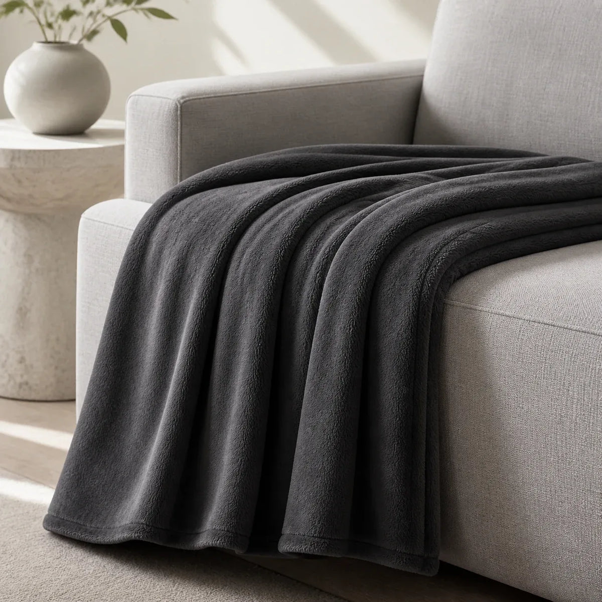 Charcoal Gray Plush Fleece Blanket