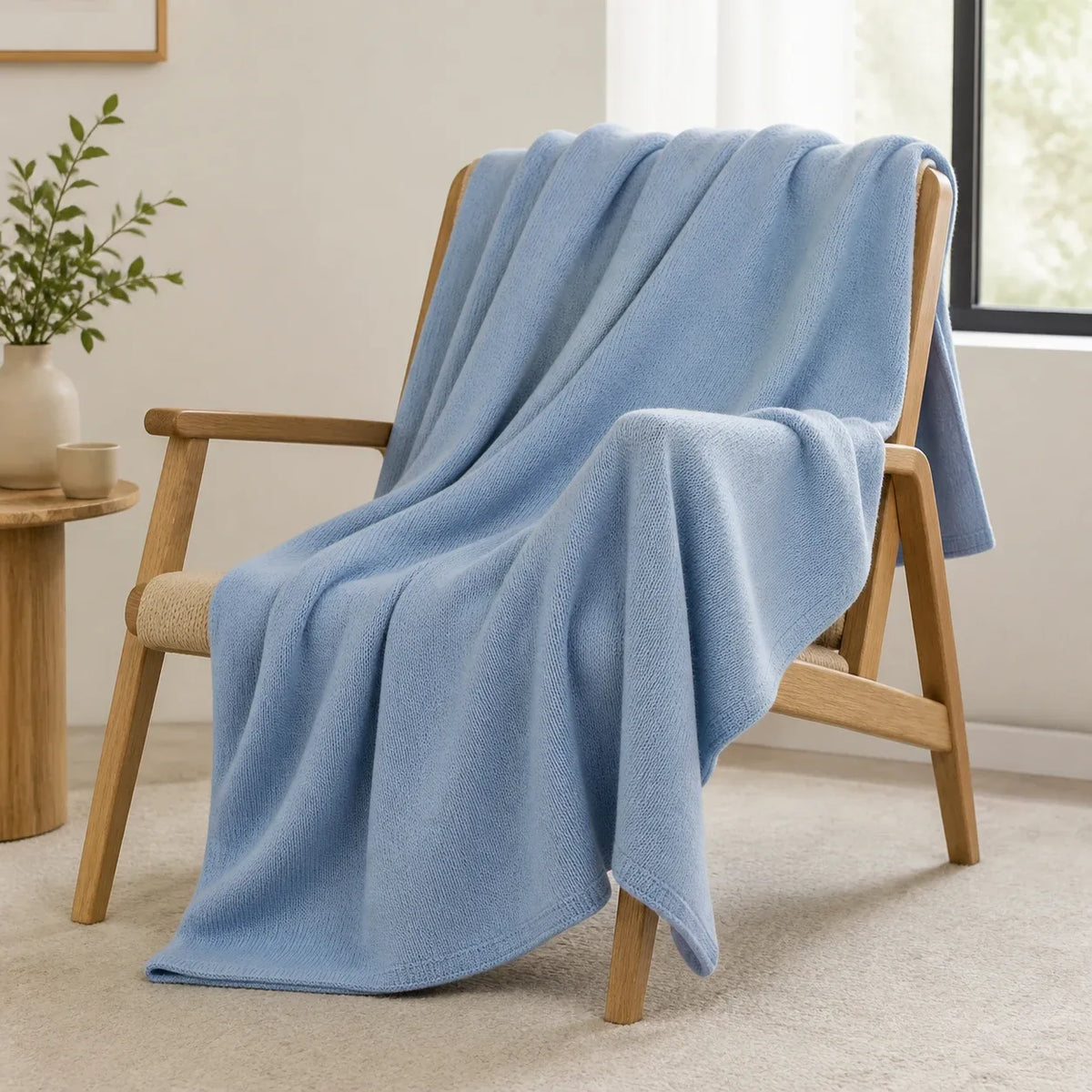Cloud Blue Acrylic Knit Blanket