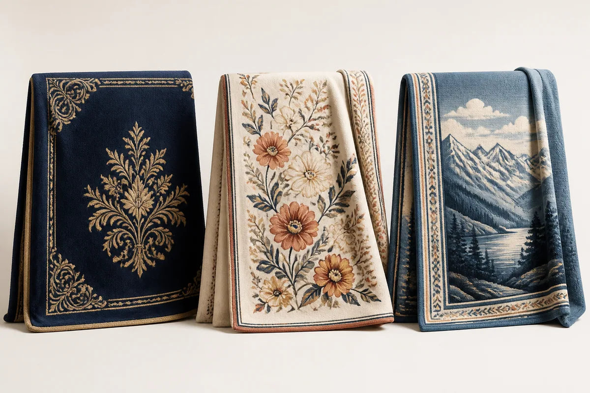 Three finished blanket artwork designs